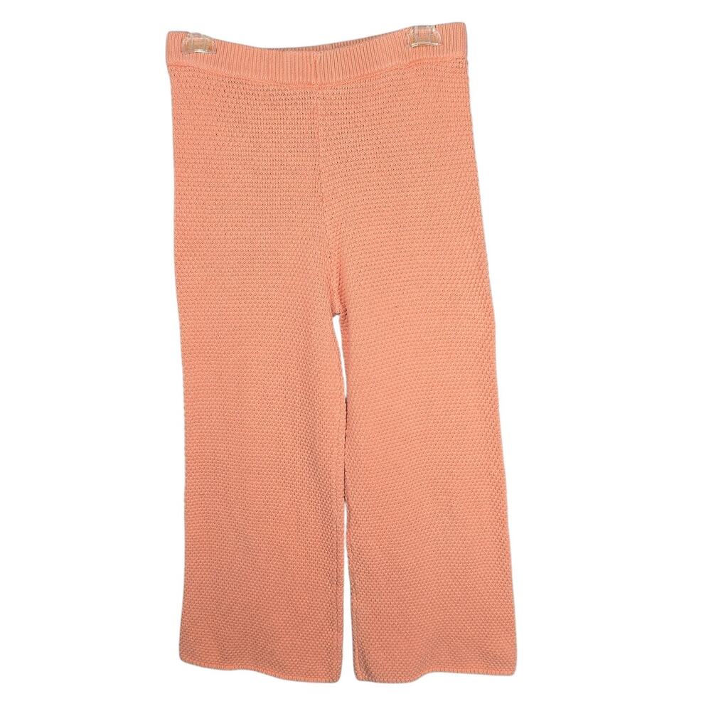Free People FP Beach Hailee Pant XS Coral Peach Waffle Knit Wide Leg Crop Lounge